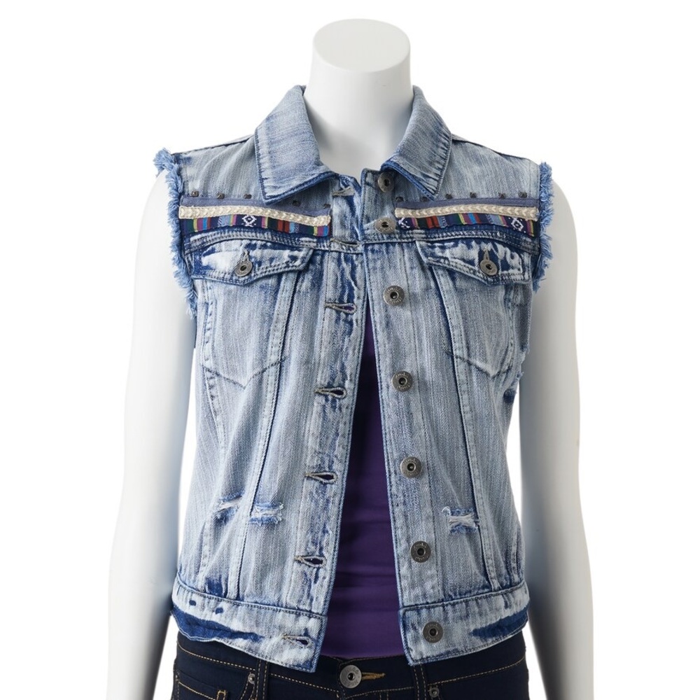 Denim Studded Tribal Vest